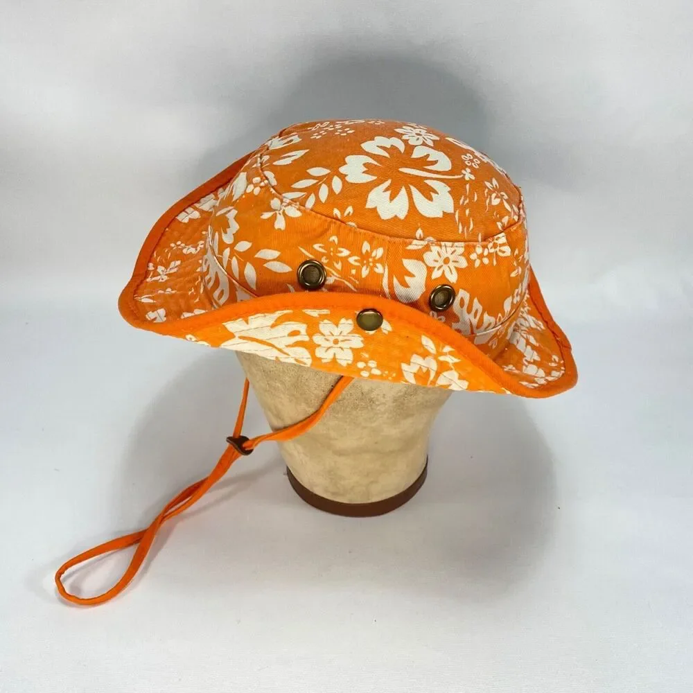 Dorfman Pacific Kindercaps Bucket Hat Cap 4-6X Orange White Leaves Snap Sides